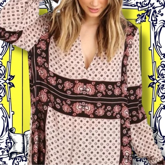 Free People ‘Changing Times’ Border Print Tunic Top in “Tea Combo” Size Large - Picture 4 of 16